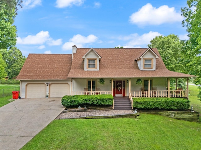 2003 Cresent Cir, Corbin, KY 40701 - view of front of property with covered porch, a garage, concrete driveway, a chimney, and a shingled roof