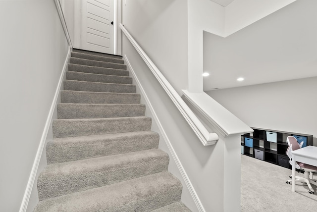 10910 Kings Crown Dr, Prospect, KY 40059 - stairway with carpet flooring and recessed lighting