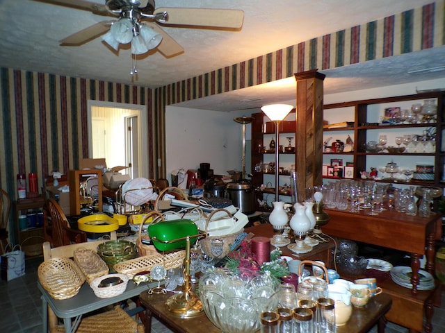 706 Allf Ln, London, KY 40741 - dining area featuring wallpapered walls, ceiling fan, and ornate columns