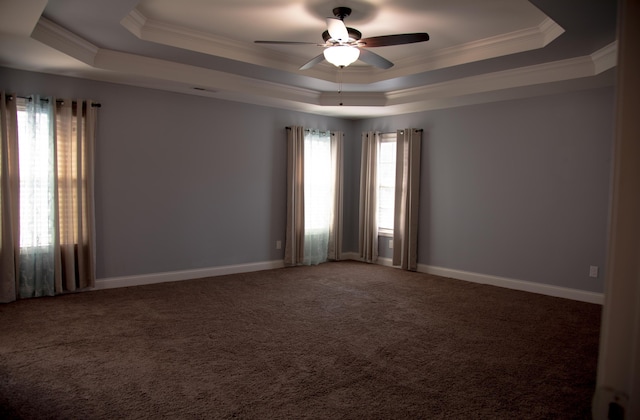 4745 Willman Way, Lexington, KY 40509 - carpeted empty room featuring a tray ceiling, a ceiling fan, crown molding, and baseboards