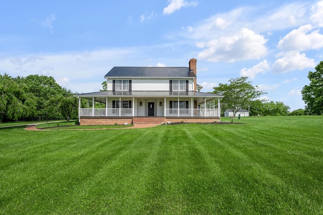 2158 Venable Rd, Winchester, KY 40391 - rear view of property with covered porch, a chimney, a lawn, and metal roof