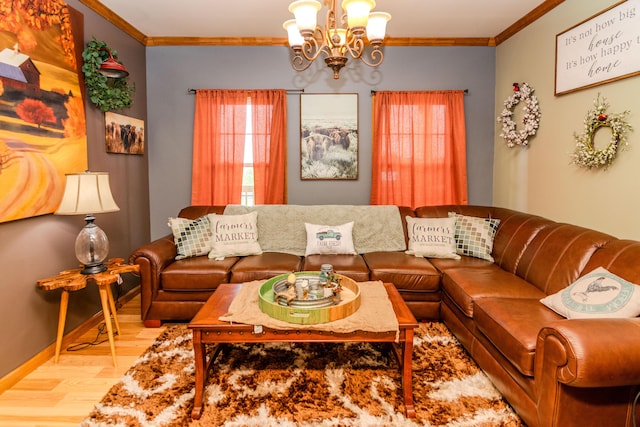 3900 Upper Sharpsburg, Carlisle, KY 40311 - living area with wood finished floors, a chandelier, ornamental molding, and baseboards