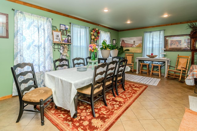 3900 Upper Sharpsburg, Carlisle, KY 40311 - dining space with crown molding, healthy amount of natural light, tile patterned floors, recessed lighting, and baseboards