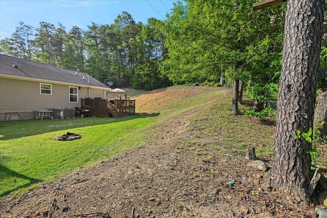 1008 Ramsey Branch Rd, Artemus, KY 40903 - view of grassy yard with a wooden deck and central AC unit