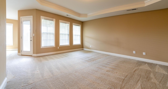 1805 Rachels Run, Lexington, KY 40509 - empty room featuring a raised ceiling, light colored carpet, crown molding, and baseboards