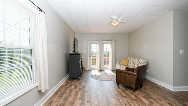 754 Countryside Cir, Mount Vernon, KY 40456 - sitting room featuring wood finished floors, ceiling fan, baseboards, and a paneled ceiling
