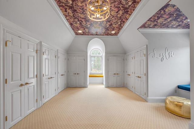 1617 Harmony Hall Ln, Lexington, KY 40502 - bonus room featuring carpet, baseboards, vaulted ceiling, and a chandelier