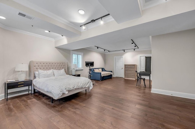 1617 Harmony Hall Ln, Lexington, KY 40502 - bedroom with rail lighting, wood finished floors, ornamental molding, and baseboards