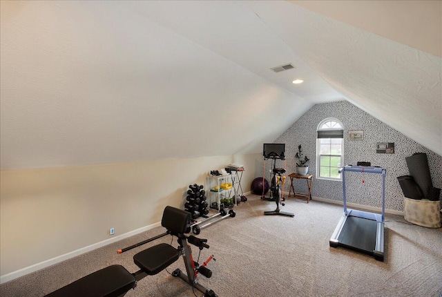 1202 Equestrian Way, Frankfort, KY 40601 - exercise area with baseboards, lofted ceiling, and carpet floors