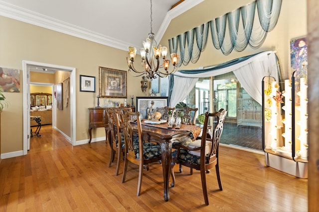 137 Indian Cave Subdivision, Monticello, KY 42633 - dining space featuring ornamental molding, a chandelier, light wood-style floors, and baseboards