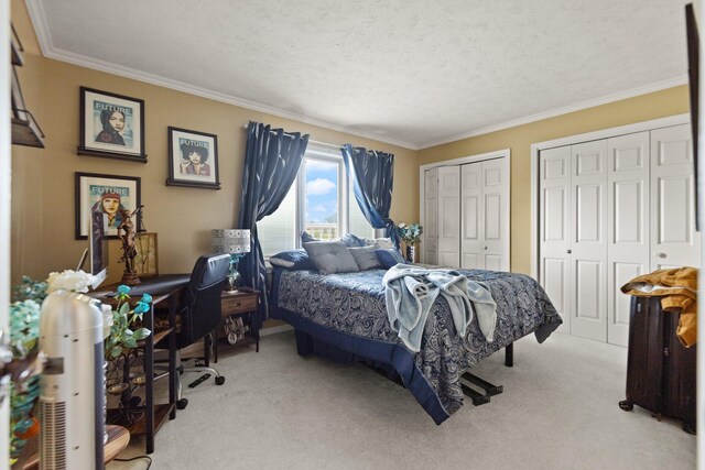 137 Indian Cave Subdivision, Monticello, KY 42633 - carpeted bedroom with multiple closets, ornamental molding, and a textured ceiling