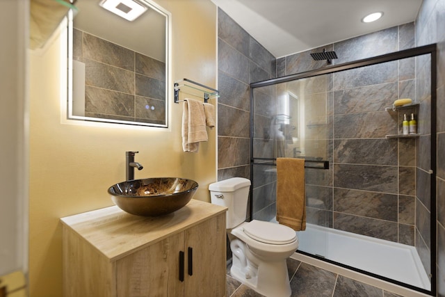 137 Indian Cave Subdivision, Monticello, KY 42633 - bathroom with a stall shower, toilet, vanity, and recessed lighting