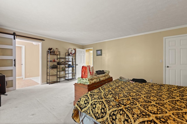 137 Indian Cave Subdivision, Monticello, KY 42633 - bedroom featuring carpet flooring, a barn door, crown molding, and baseboards