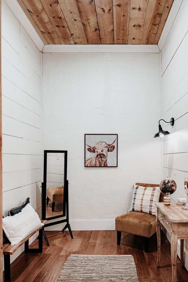 241 Old Glory Rd, Monticello, KY 42633 - home office with wood ceiling, a barn door, wood walls, and crown molding