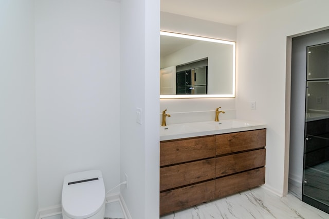 2933 Montavesta Rd, Lexington, KY 40502 - bathroom featuring double vanity, toilet, marble look tiles, and baseboards