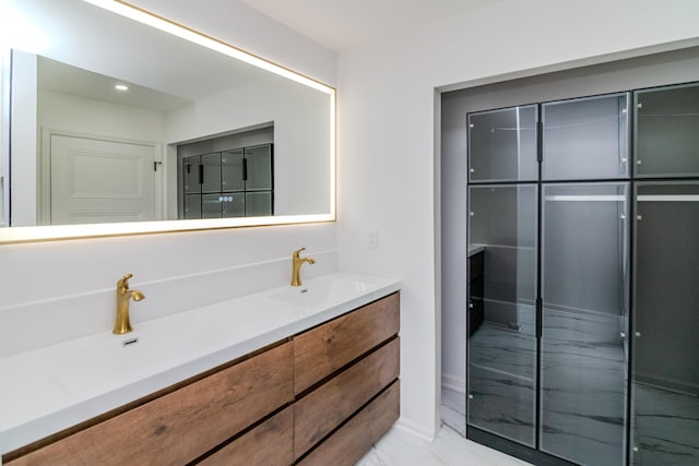 2933 Montavesta Rd, Lexington, KY 40502 - bathroom featuring marble finish flooring, double vanity, and recessed lighting