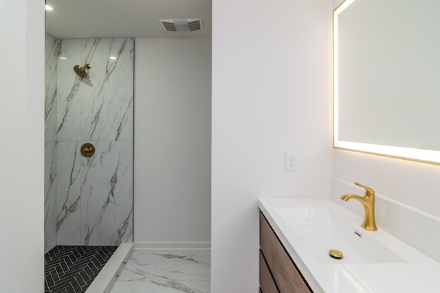 2933 Montavesta Rd, Lexington, KY 40502 - bathroom featuring vanity, a marble finish shower, and marble look tile flooring