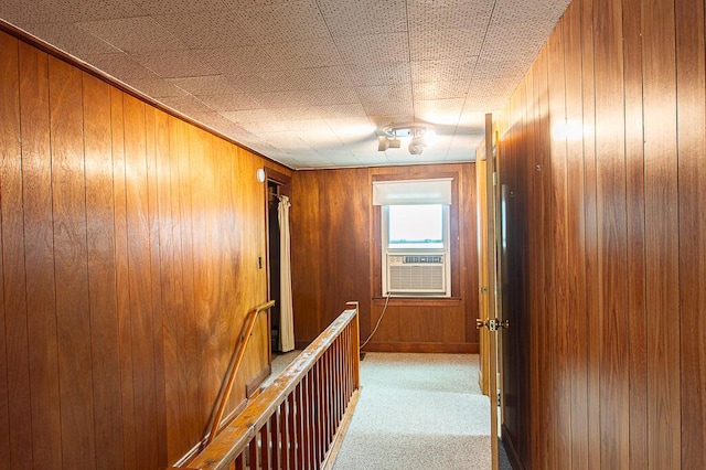 135 Rolling Acres Dr, Frankfort, KY 40601 - corridor featuring wood walls, an upstairs landing, carpet floors, and cooling unit
