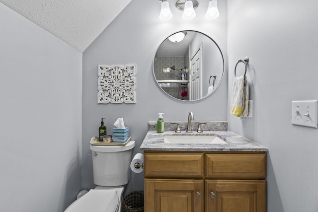 594 Earlymeade Dr, Winchester, KY 40391 - full bath featuring vanity, toilet, a textured ceiling, and vaulted ceiling