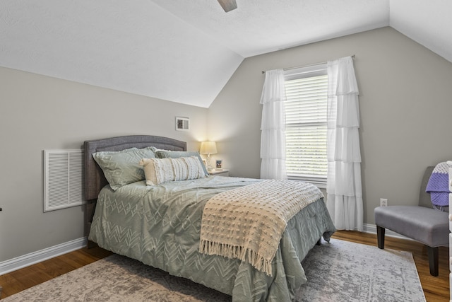 594 Earlymeade Dr, Winchester, KY 40391 - bedroom featuring vaulted ceiling, wood finished floors, a ceiling fan, and baseboards