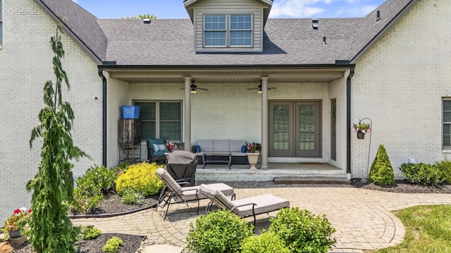 594 Earlymeade Dr, Winchester, KY 40391 - rear view of house with ceiling fan, a shingled roof, a patio, and french doors