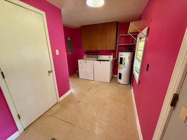 215 Bellevue Ave, Wilmore, KY 40390 - laundry room featuring water heater, cabinet space, electric panel, and washer and dryer