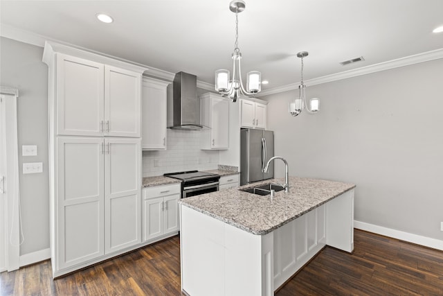 100 Goodrich Ave, Lexington, KY 40503 - kitchen with wall chimney exhaust hood, a sink, appliances with stainless steel finishes, white cabinetry, and recessed lighting