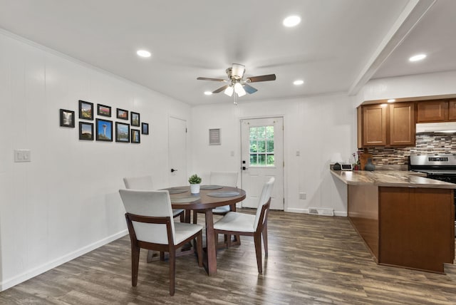 103 Cypress St, Nicholasville, KY 40356 - dining space with dark wood-style flooring, ceiling fan, baseboards, and recessed lighting