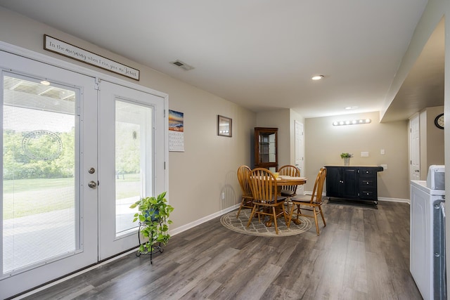 162 Johnstone Trl, Georgetown, KY 40324 - dining space featuring dark wood-style floors, washer / clothes dryer, baseboards, and french doors