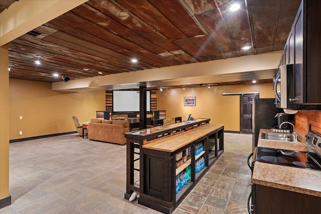 143 Winding View Trl, Georgetown, KY 40324 - kitchen featuring appliances with stainless steel finishes, dark brown cabinets, light countertops, wood ceiling, and recessed lighting