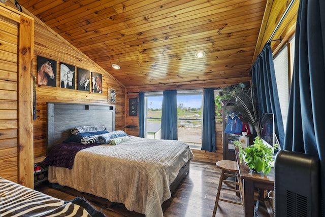 106 Sand Piper Ct, Midway, KY 40347 - bedroom with wooden ceiling, vaulted ceiling, wood-type flooring, recessed lighting, and wooden walls