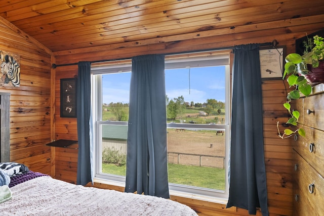 106 Sand Piper Ct, Midway, KY 40347 - bedroom featuring lofted ceiling, wood ceiling, and wooden walls