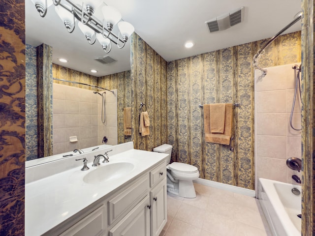 2625 Flying Ebony Dr, Lexington, KY 40509 - bathroom featuring vanity, toilet, bathtub / shower combination, tile patterned flooring, and baseboards