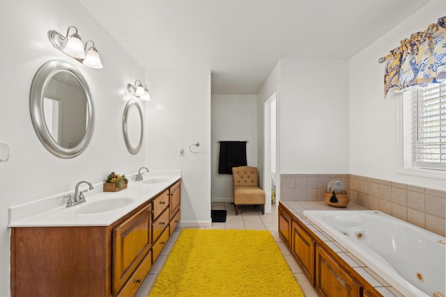 204 Keith Dr, Berea, KY 40403 - bathroom featuring double vanity, tile patterned floors, a jetted tub, and baseboards