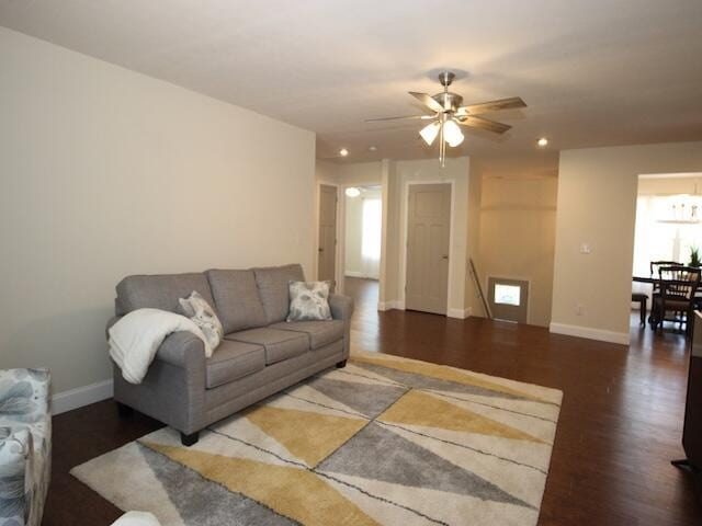 91 Graysons Way, Somerset, KY 42503 - living room with wood finished floors, baseboards, ceiling fan, recessed lighting, and a chandelier