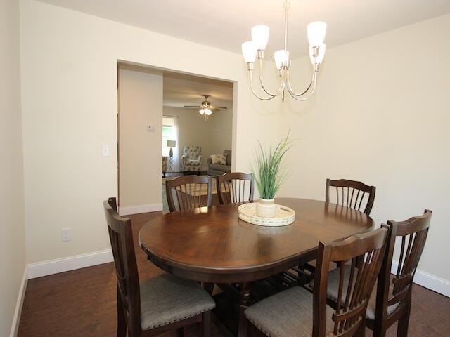 91 Graysons Way, Somerset, KY 42503 - dining area featuring a chandelier, baseboards, and a ceiling fan