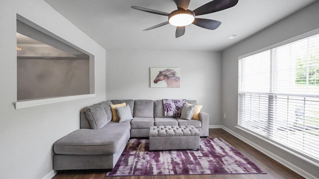 325 Houston Creek Dr, Paris, KY 40361 - living room featuring wood finished floors, baseboards, and a ceiling fan