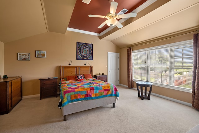 988 Fiddler Creek Way, Lexington, KY 40515 - bedroom with lofted ceiling, light carpet, baseboards, and a ceiling fan