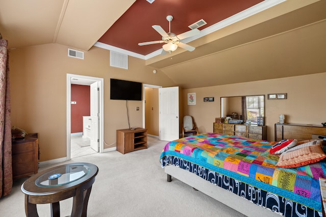 988 Fiddler Creek Way, Lexington, KY 40515 - bedroom with lofted ceiling, carpet floors, baseboards, connected bathroom, and ceiling fan