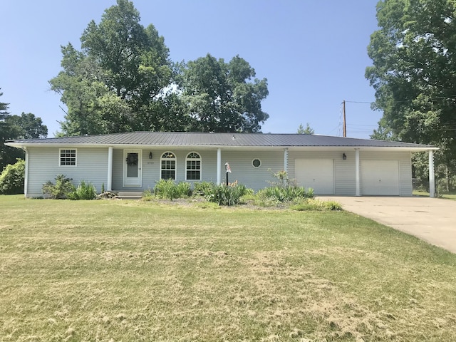 5713 Bybee Rd, Ashland, KY 41102 - single story home featuring a front yard, concrete driveway, a porch, metal roof, and a garage