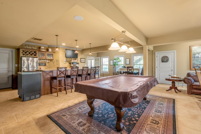 101 Sand Piper Ct, Midway, KY 40347 - recreation room with recessed lighting, billiards, light tile patterned floors, and bar