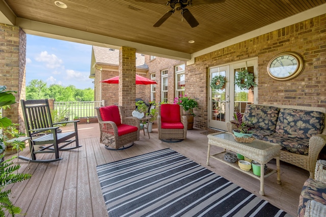 101 Sand Piper Ct, Midway, KY 40347 - wooden terrace featuring french doors, an outdoor living space, and ceiling fan