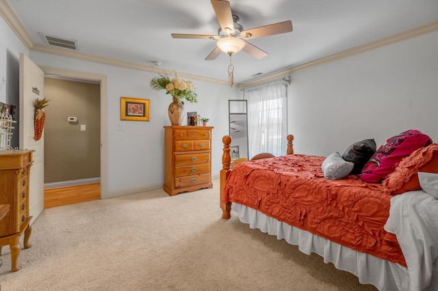 101 Sand Piper Ct, Midway, KY 40347 - bedroom with ornamental molding, light carpet, a ceiling fan, and baseboards