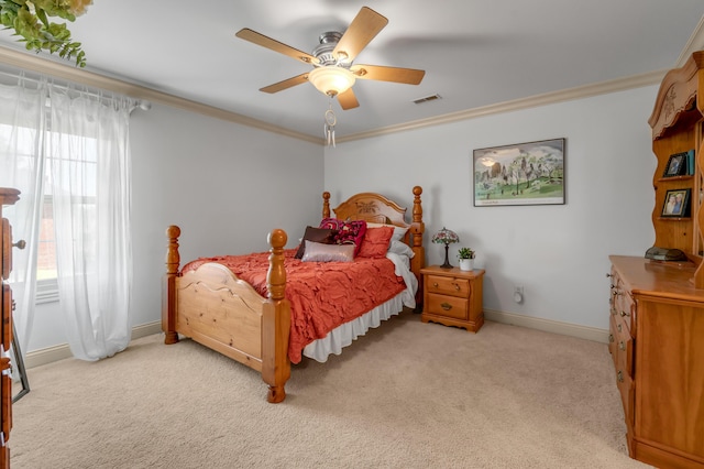 101 Sand Piper Ct, Midway, KY 40347 - bedroom featuring light carpet, ornamental molding, baseboards, and a ceiling fan