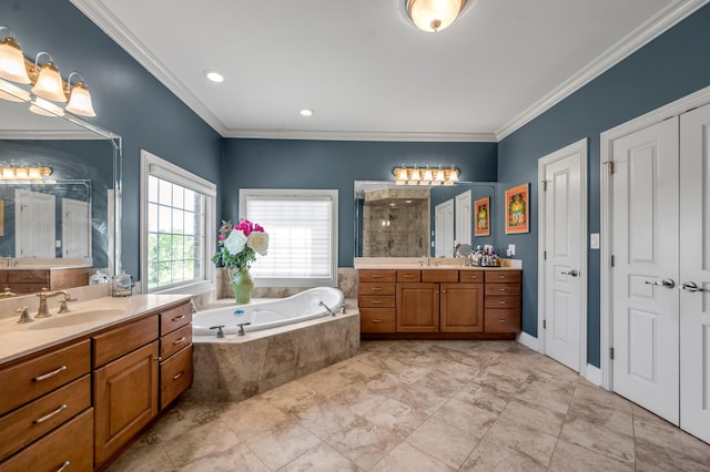 101 Sand Piper Ct, Midway, KY 40347 - full bath with two vanities, a tile shower, crown molding, and a bath
