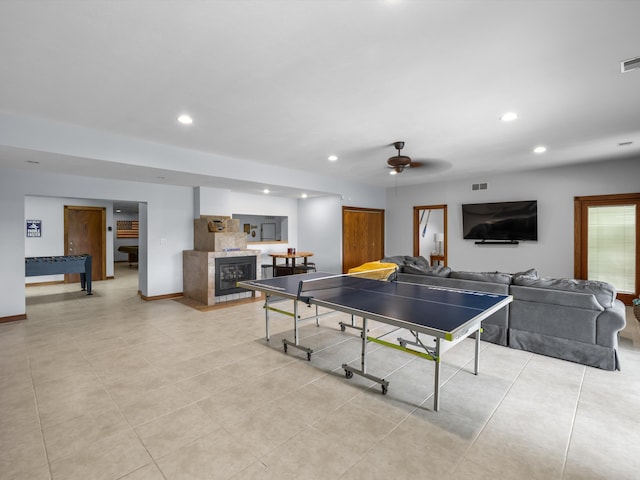 389 Lakeview Dr, Somerset, KY 42503 - rec room with recessed lighting, a ceiling fan, baseboards, and light tile patterned floors