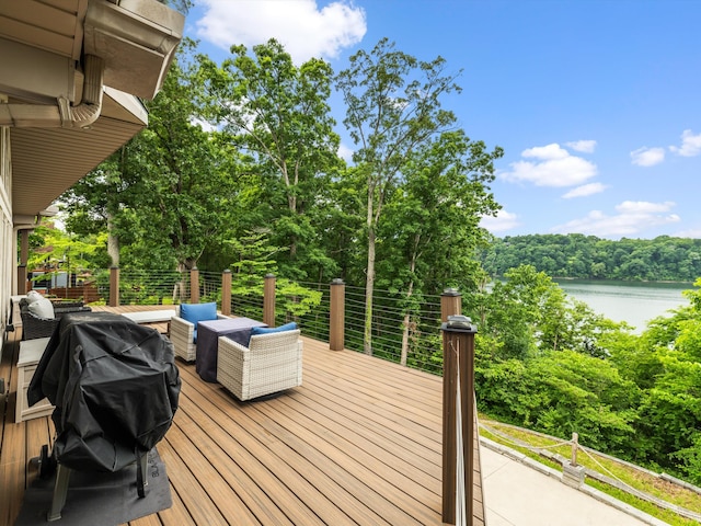 389 Lakeview Dr, Somerset, KY 42503 - wooden terrace with a water view and a grill
