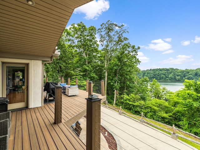 389 Lakeview Dr, Somerset, KY 42503 - deck with a water view and view of wooded area