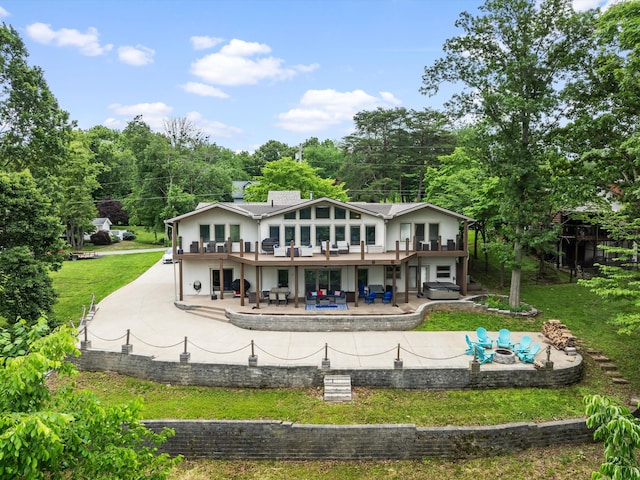 389 Lakeview Dr, Somerset, KY 42503 - rear view of property with a patio area, a balcony, and a fire pit