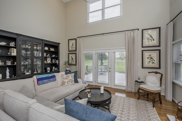 3513 Doral Pl, Lexington, KY 40509 - living area featuring a high ceiling, french doors, wood finished floors, and baseboards